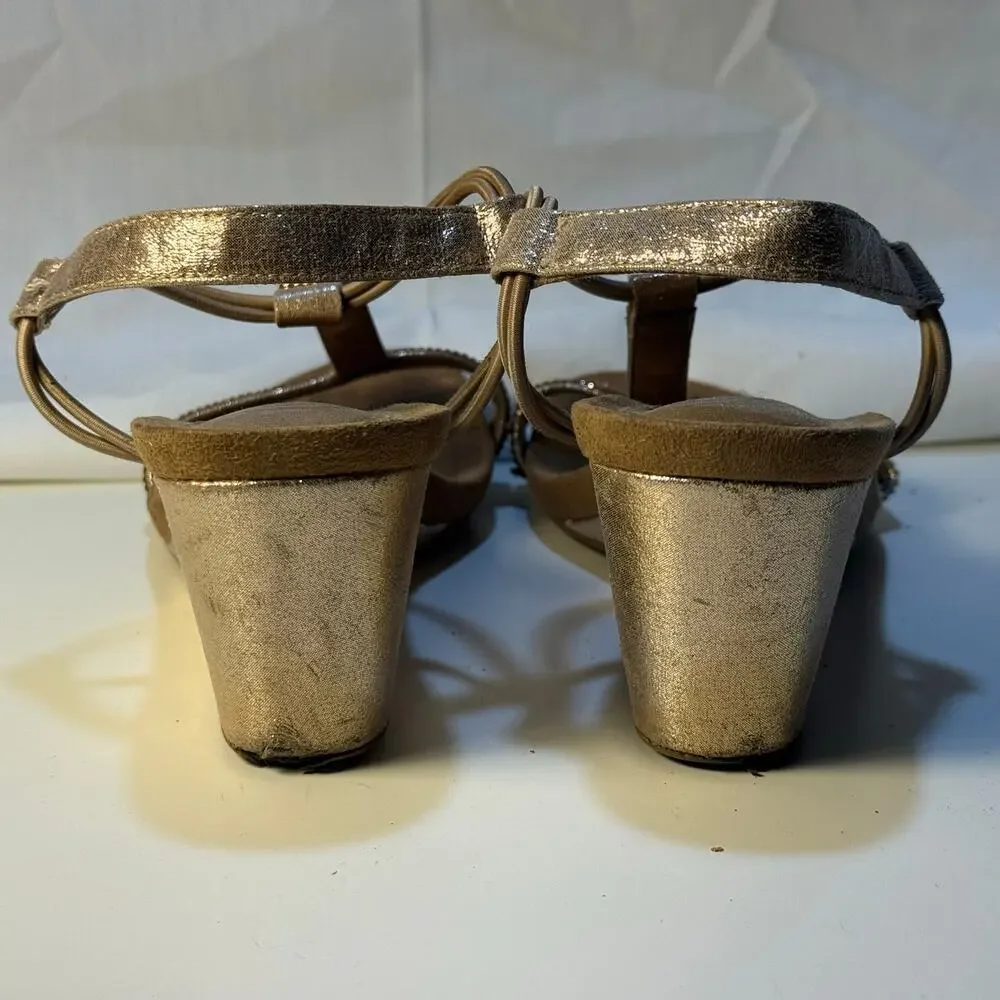Style &Co Mulan Size 6 Gold Bronze Sequin Wedges Festive Wedding Guest Fancy